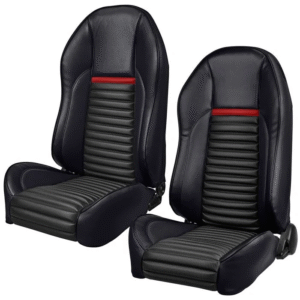 TMI Front Bucket Seat Sport II Pro-Series Mach 1 Black With Red Stripe Pair Mustang 1969-1970